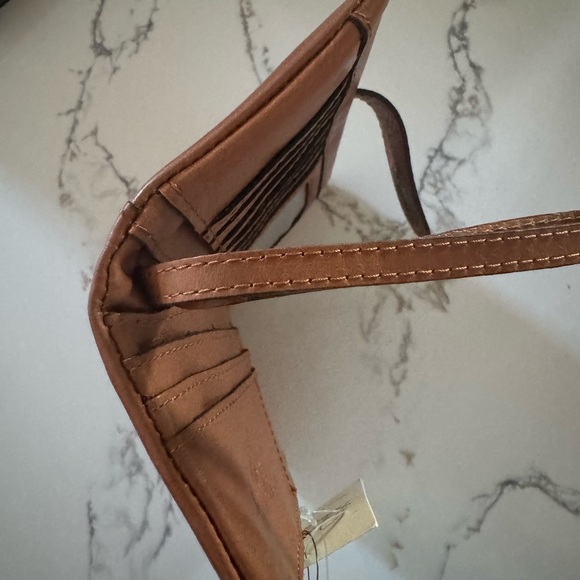 Patricia Nash Tan Brown Leather Wristlet Clutch with Gold Turn-Lock - Picture 5 of 6